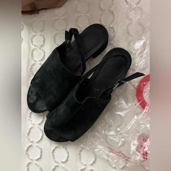 Genuine suede black Gap peep toe sling back mule sandals - Picture 5 of 7